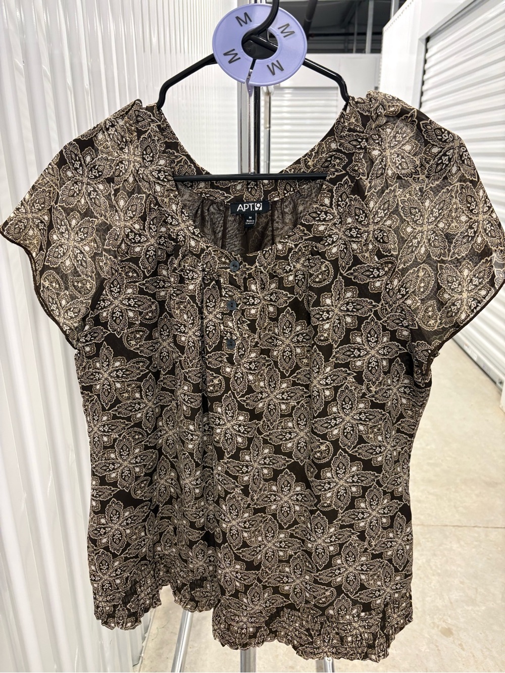 Apt. 9 Brown and Cream Floral Short Sleeve Blouse